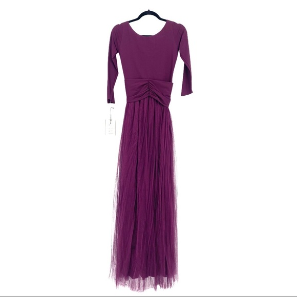 Chiara Boni Liene Illusion Dress Wine Maxi Layered Tulle Sweetheart Neck Size 4 - Picture 3 of 11